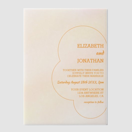 Orange Sunset Wedding ベラム紙招待状 (正面)