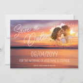Orange Sunset With Custom Couple's Photo Wedding セーブザデート (正面)