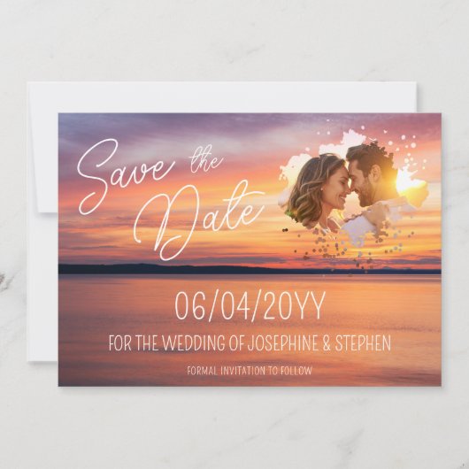 Orange Sunset With Custom Couple's Photo Wedding セーブザデート (正面)