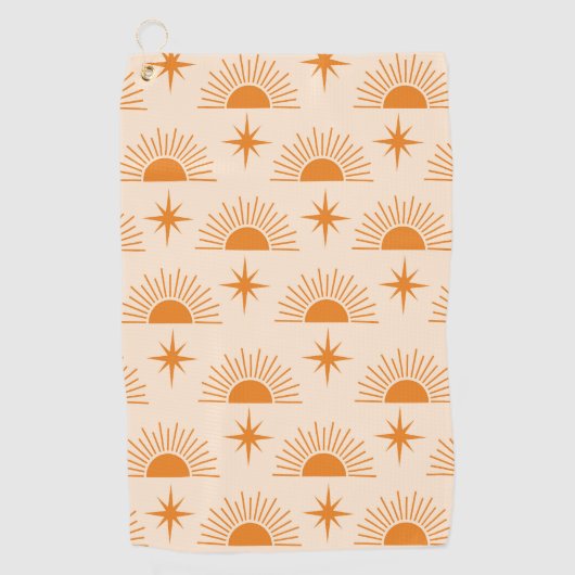 Orange Sunshine with Mid Century Starbursts  ゴルフタオル (正面)