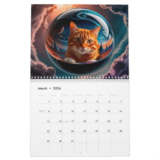 Orange Tabby Calendar カレンダー (3月 2026)
