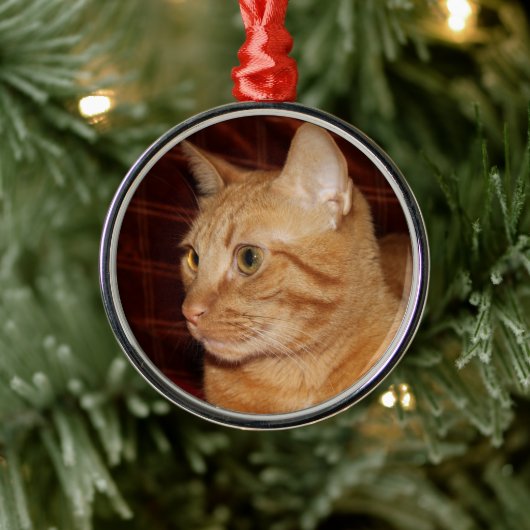 Orange Tabby Cat顔プロフィール メタルオーナメント (ツリー)