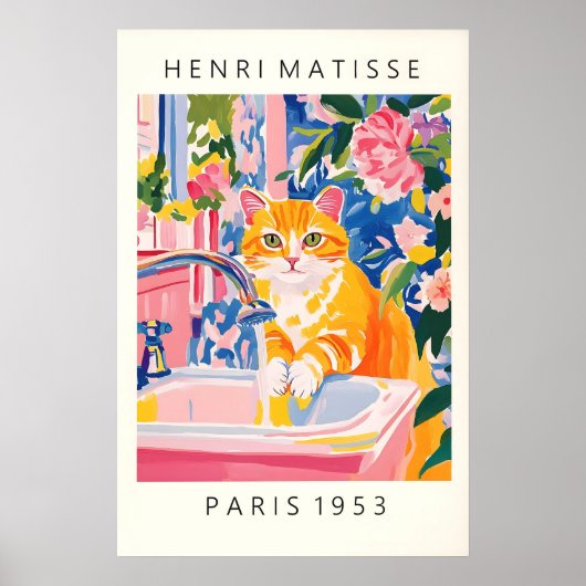 Orange Tabby Cat Art Print Matisse Style Bathroom ポスター (正面)