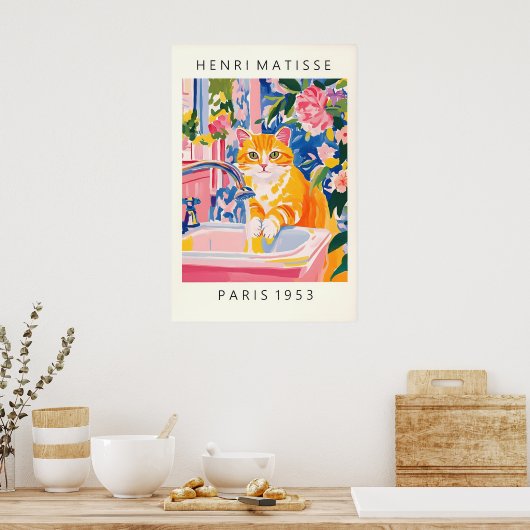 Orange Tabby Cat Art Print Matisse Style Bathroom ポスター (キッチン)