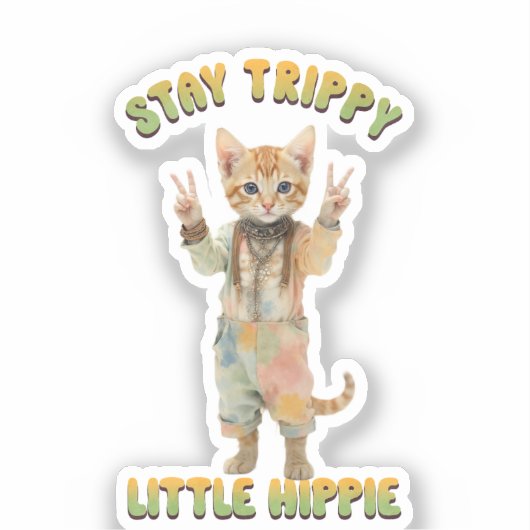 Orange Tabby Cat Boho Stay Trippy Little Hippie  シール (正面)