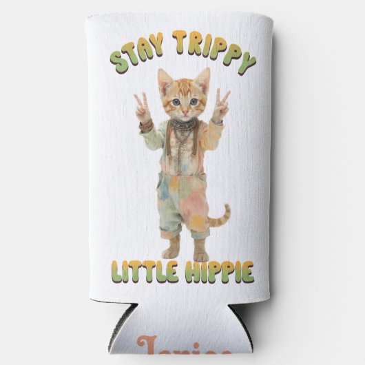 Orange Tabby Cat Boho Stay Trippy Little Hippie  スリム缶クーラー (正面)
