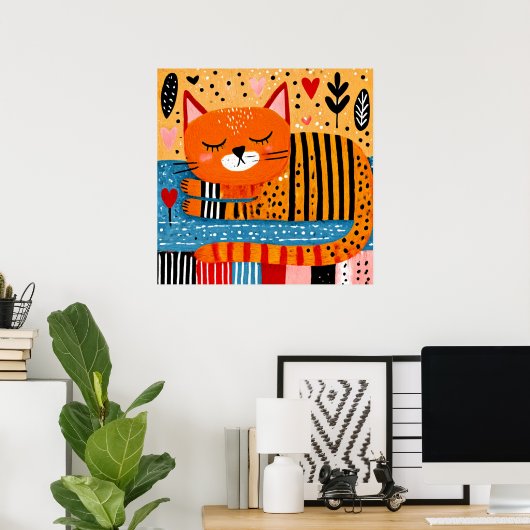 Orange Tabby Cat, colorful design, ポスター (ホームオフィス)
