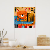 Orange Tabby Cat, colorful design, ポスター (キッチン)