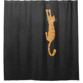 Orange Tabby Cat Hanging On | Funny Striped Cat シャワーカーテン