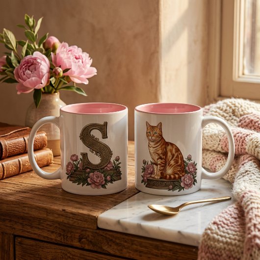 Orange Tabby Cat Monogram Mug ツートーンマグカップ