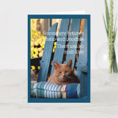 Orange Tabby Cat on Blue Chair  Card カード (正面)