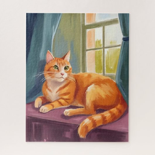 Orange Tabby Cat Watercolor Pet ジグソーパズル (縦)