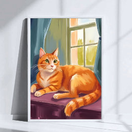 Orange Tabby Cat Watercolor Pet Painting ポスター