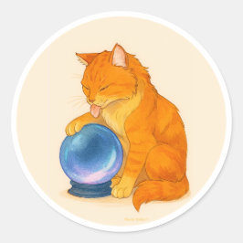 Orange Tabby cat with blue crystal ball  ラウンドシール