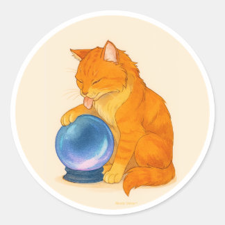 Orange Tabby cat with blue crystal ball  ラウンドシール