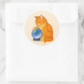 Orange Tabby cat with blue crystal ball  ラウンドシール (バッグ)