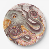 Orange Tangerine Octopus Tentacles Vintage Map ペーパープレート (正面)