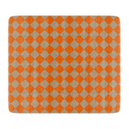 Orange Taupe Checker Diamond Pattern カッティングボード (正面)