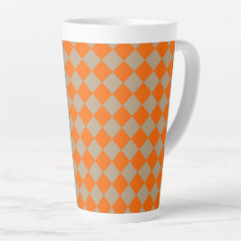 Orange Taupe Checker Diamond Pattern カフェラテマグ
