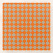Orange Taupe Checker Diamond Pattern ガラスコースター (正面)
