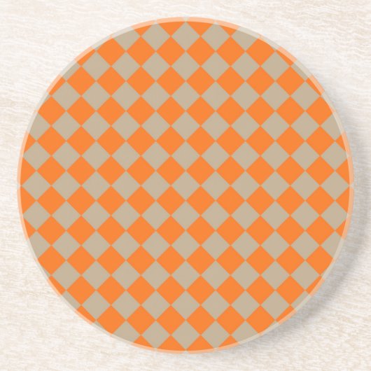 Orange Taupe Checker Diamond Pattern コースター (正面)