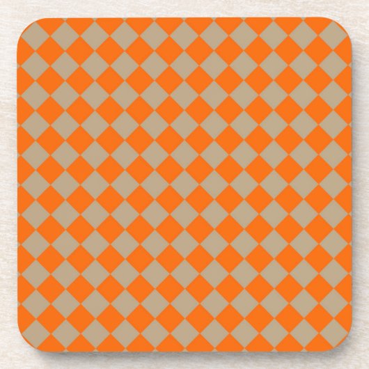 Orange Taupe Checker Diamond Pattern コースター (正面)