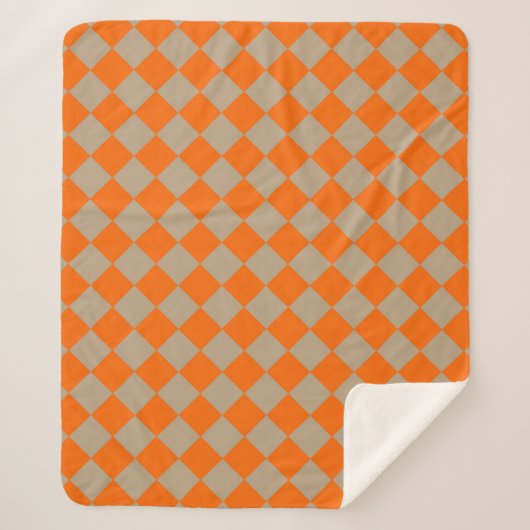 Orange Taupe Checker Diamond Pattern シェルパブランケット (正面)