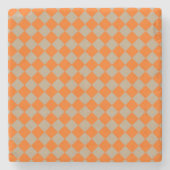 Orange Taupe Checker Diamond Pattern ストーンコースター (正面)