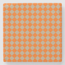 Orange Taupe Checker Diamond Pattern ストーンコースター