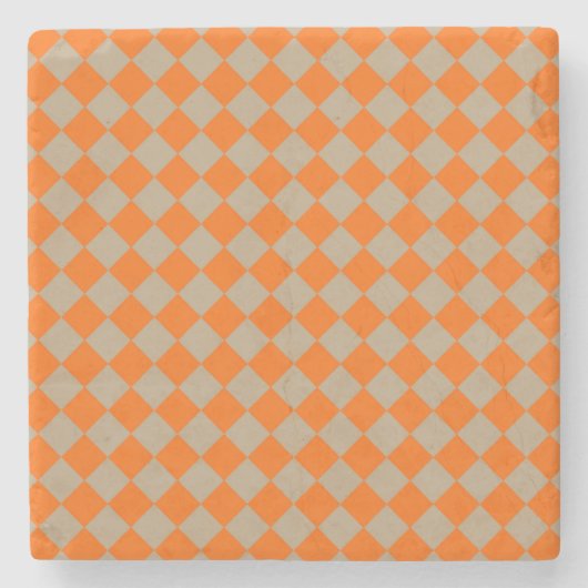 Orange Taupe Checker Diamond Pattern ストーンコースター (正面)