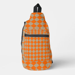 Orange Taupe Checker Diamond Pattern スリングバッグ
