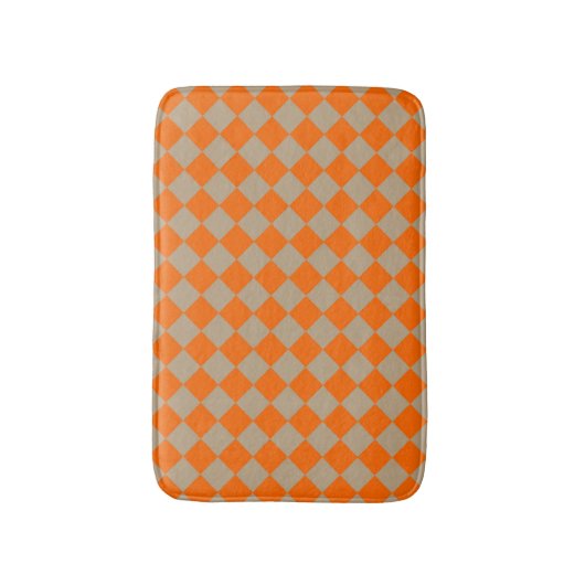 Orange Taupe Checker Diamond Pattern バスマット (正面縦)