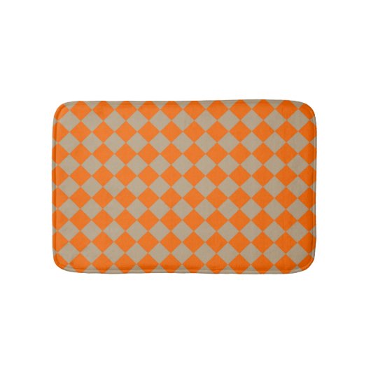 Orange Taupe Checker Diamond Pattern バスマット (正面)
