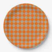 Orange Taupe Checker Diamond Pattern ペーパープレート (正面)