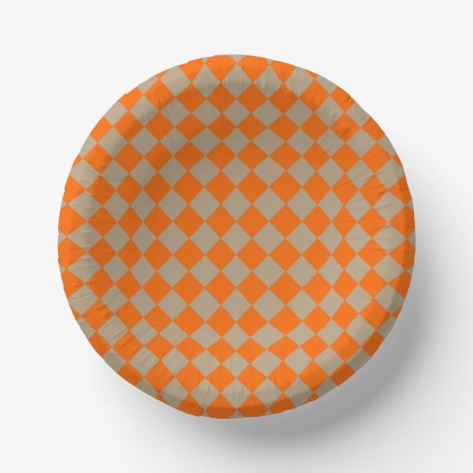 Orange Taupe Checker Diamond Pattern ペーパーボウル (正面)