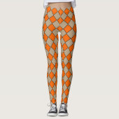 Orange Taupe Checker Diamond Pattern レギンス (正面)