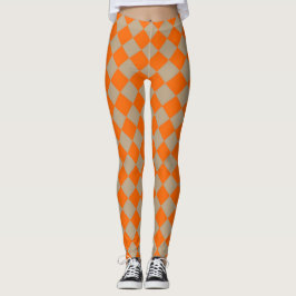 Orange Taupe Checker Diamond Pattern レギンス