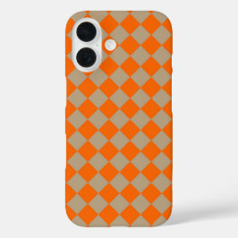 Orange Taupe Checker Diamond Pattern iPhone 16ケース