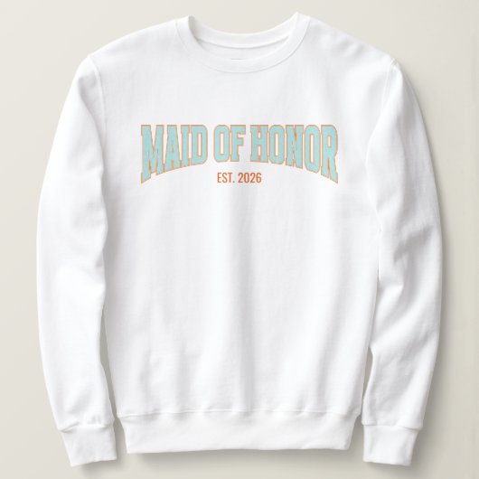 Orange + Teal Faux Glitter Varsity MAID OF HONOR スウェットシャツ (デザイン正面)