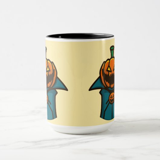 Orange Teal Flat Design Pumpkin Vampire Halloween  マグカップ (中央)