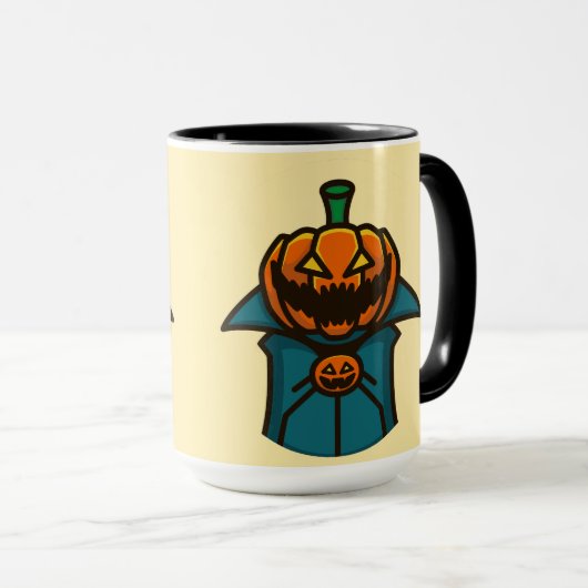 Orange Teal Flat Design Pumpkin Vampire Halloween  マグカップ (正面右)