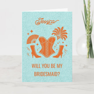 Orange + Teal Las Vegas Showgirl Bridesmaid  カード