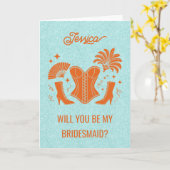 Orange + Teal Las Vegas Showgirl Bridesmaid  カード (黄色い花)