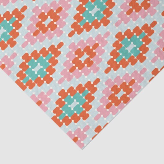 Orange Teal Pink Folk Diamond Geometric Pattern 薄葉紙 (詳細)