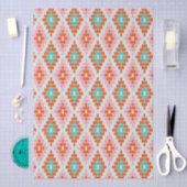 Orange Teal Pink Folk Diamond Geometric Pattern 薄葉紙 (クラフト)