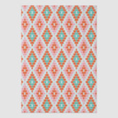 Orange Teal Pink Folk Diamond Geometric Pattern 薄葉紙 (正面)