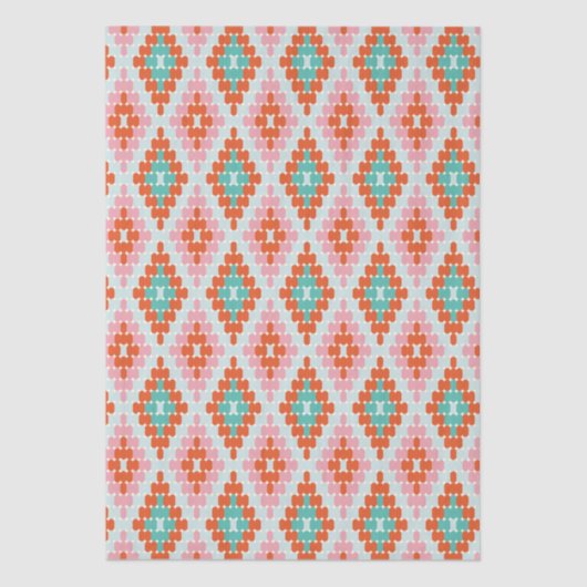 Orange Teal Pink Folk Diamond Geometric Pattern 薄葉紙 (正面)