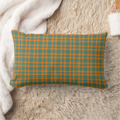 Orange Teal Plaid Pattern ランバークッション (ブランケット)