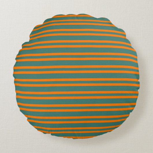 Orange Teal Stripes Seamless Pattern ラウンドクッション (正面)