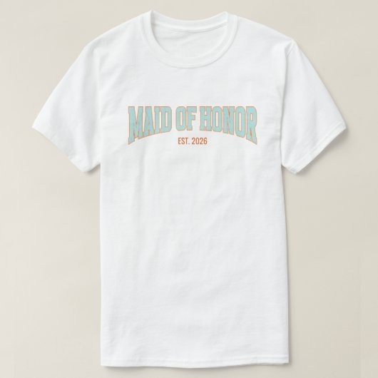 Orange + Teal Varsity Faux Glitter MAID OF HONOR  Tシャツ (デザイン正面)